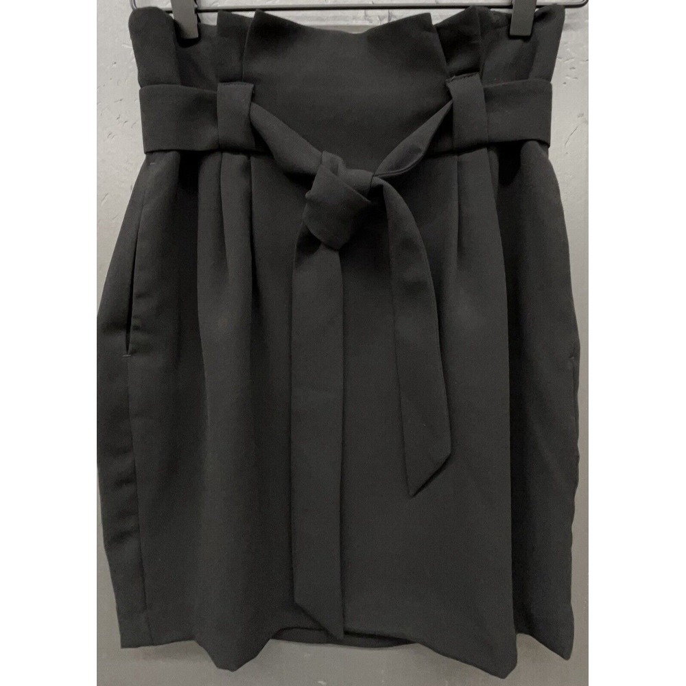 Express Skirt 4 Black Pencil Pleats Belt Tie Pocket Career Office Work Party New
